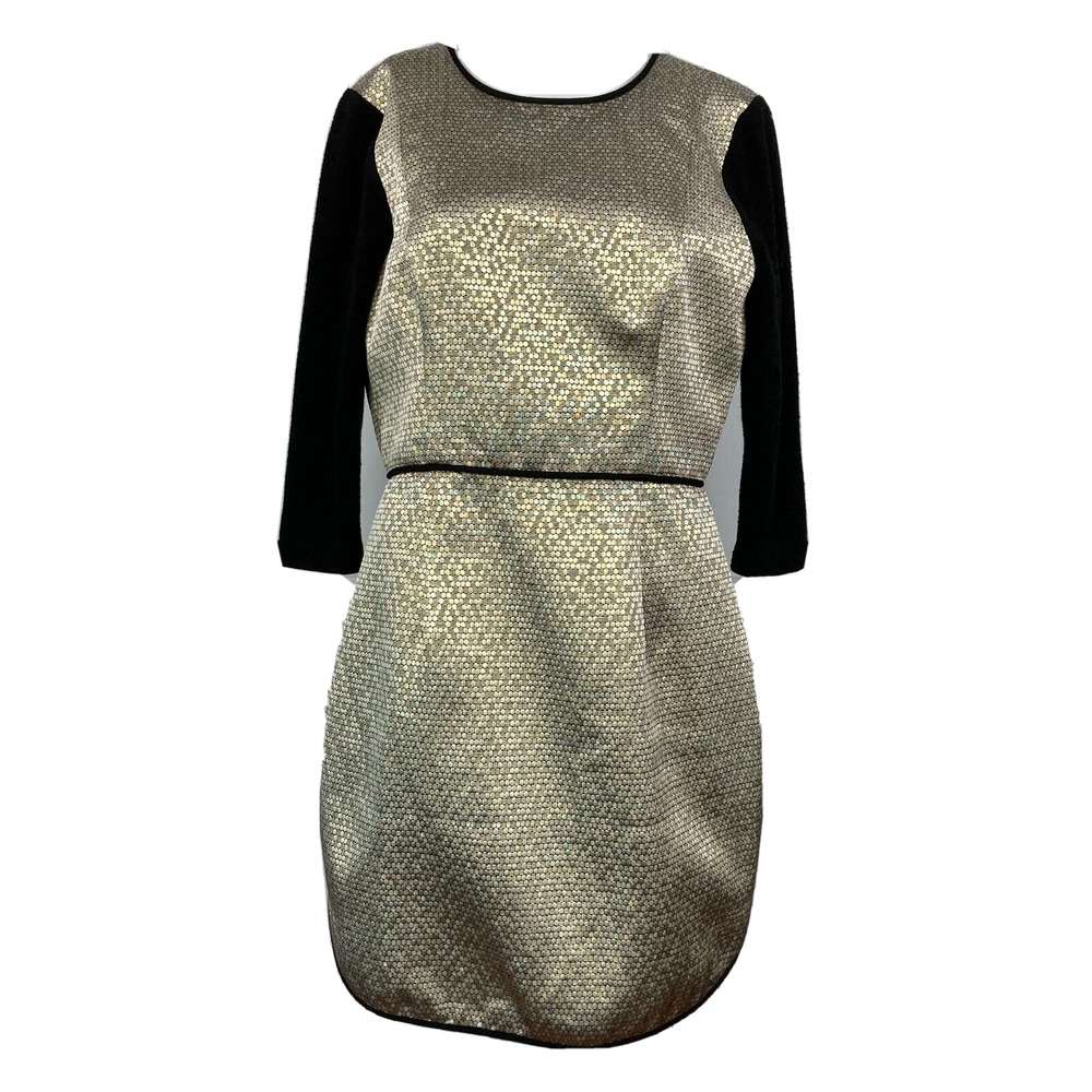Black Halo Dress Womens‎ Sz 10 Gold Metallic Jacquard Savona Mini